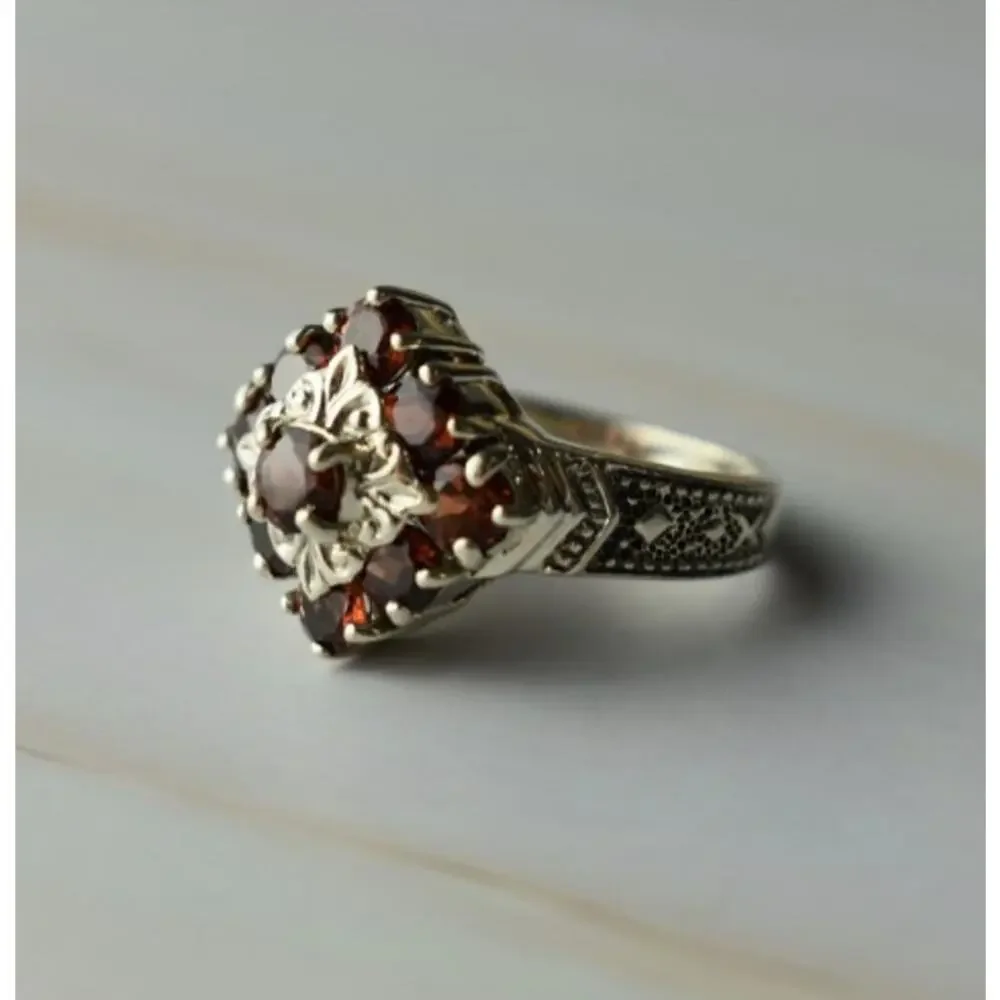 925 Sterling Silver Almandine Ring Size 5